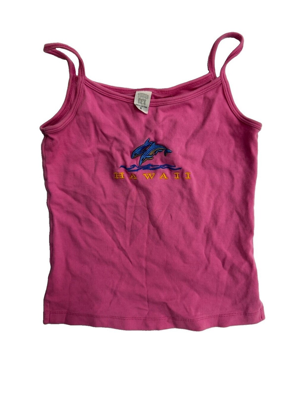 Vintage Y2K Hawaii Pink Cami Tank Top Embroidered Dolphins Women’s Small
